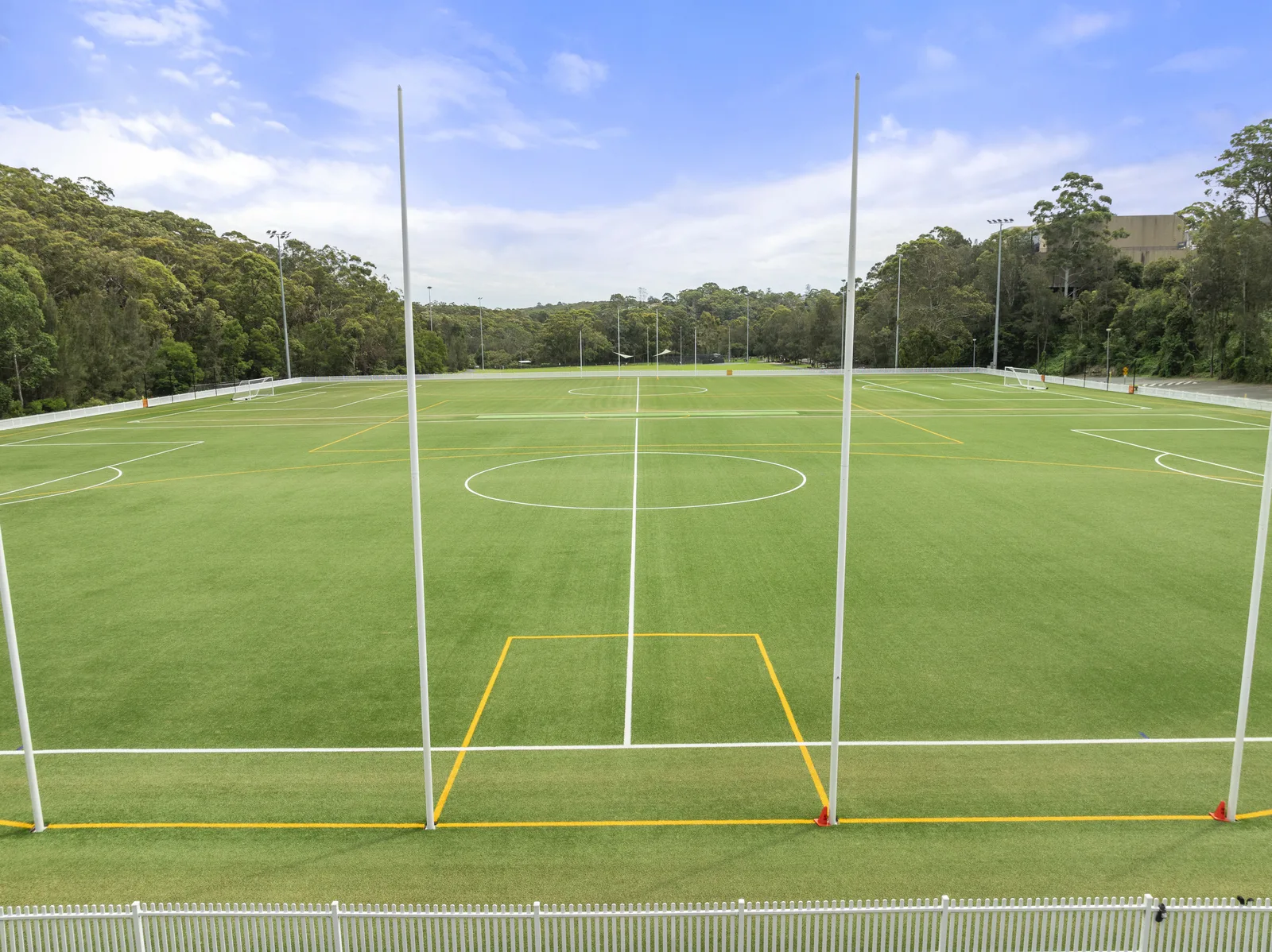Synthetic AFL field viewed from behind the goal posts at Blackman Park, Lane Cove — JL Turf Group