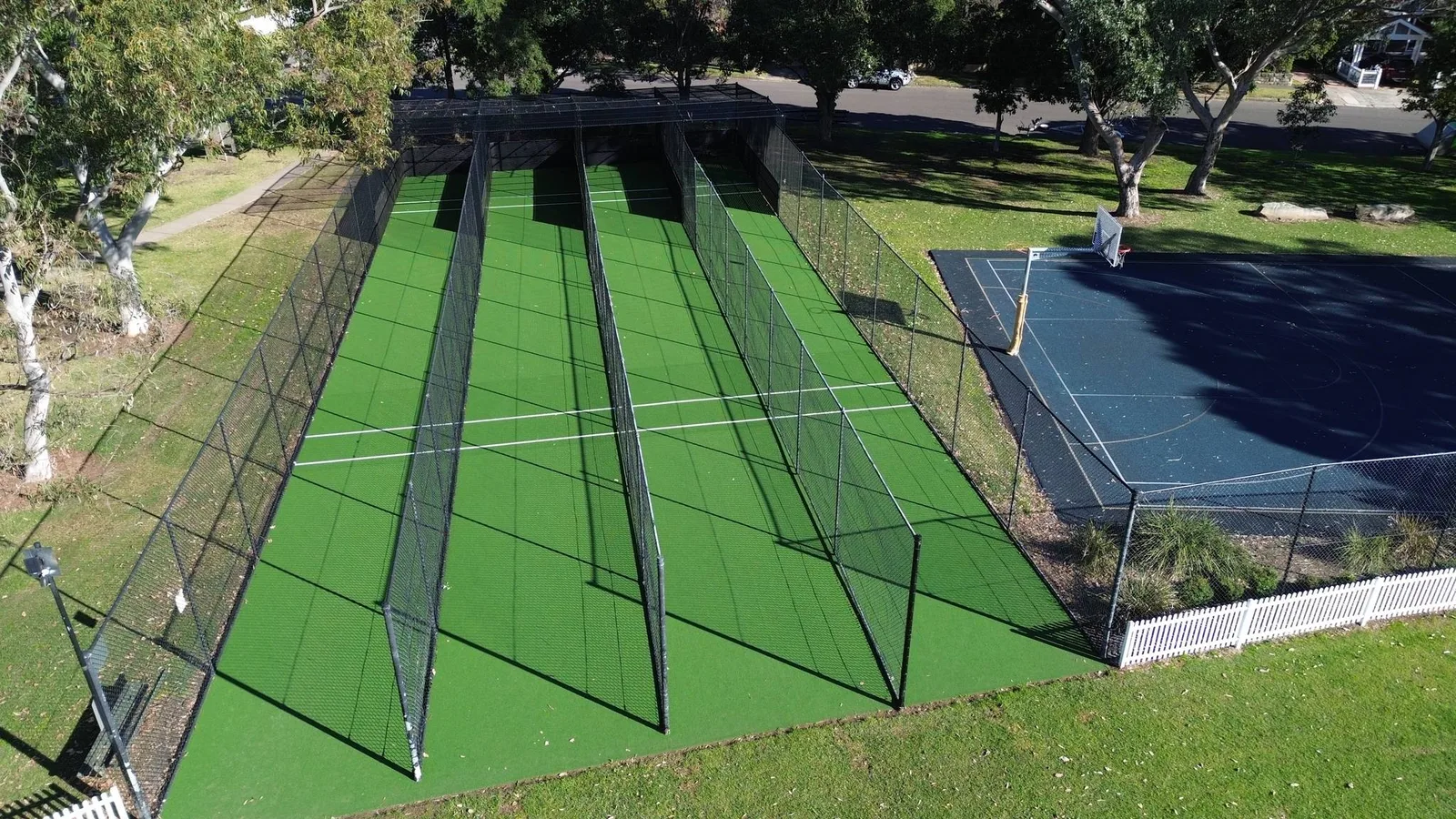 Aerial view of synthetic cricket practice nets by JL Turf Group
