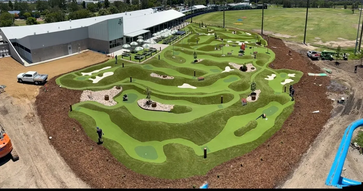 Aerial view of the 4 Pines commercial mini-golf course by JL Turf Group