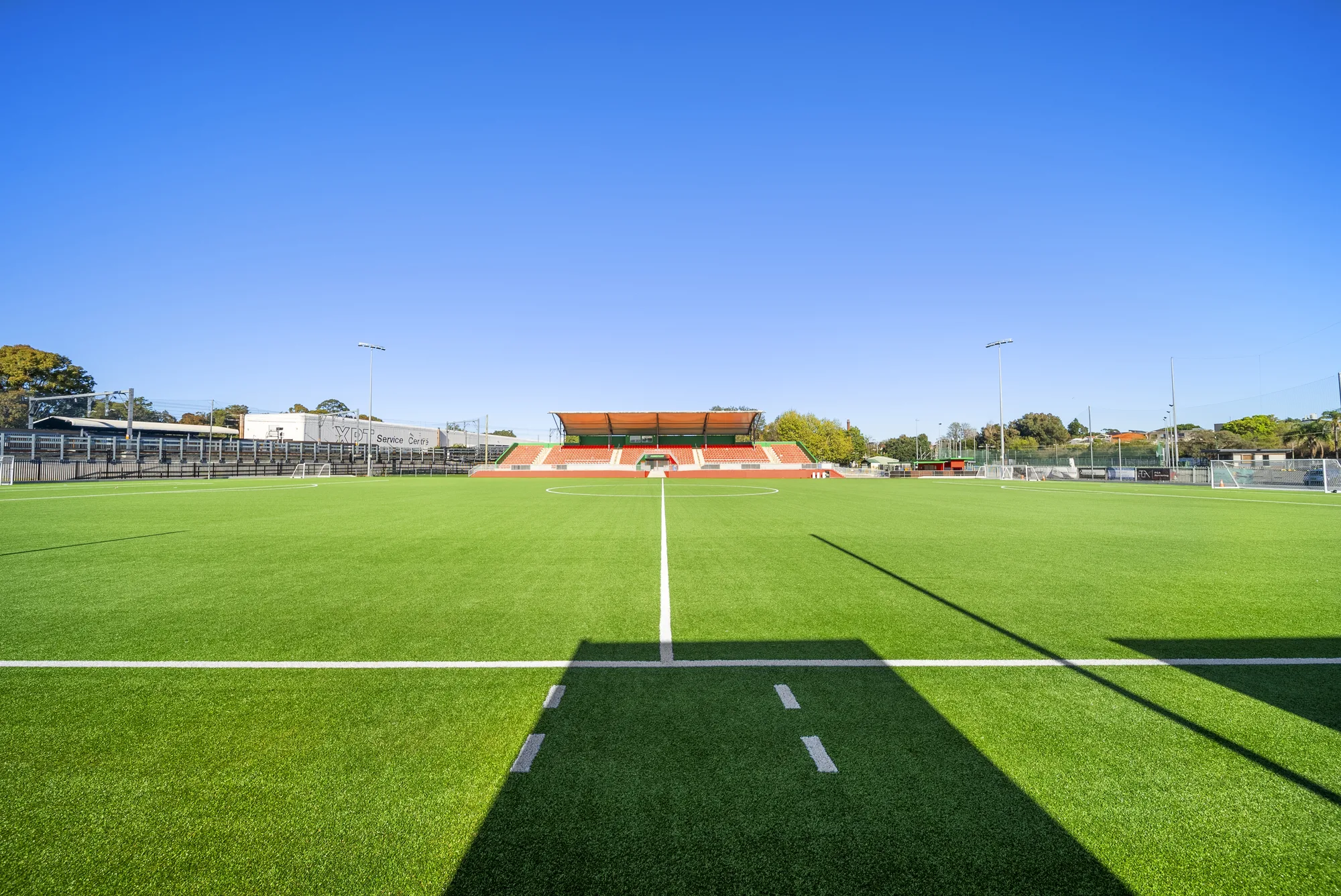 Centre line of the completed Fraser Park synthetic football pitch, Marrickville, built by JL Turf Group