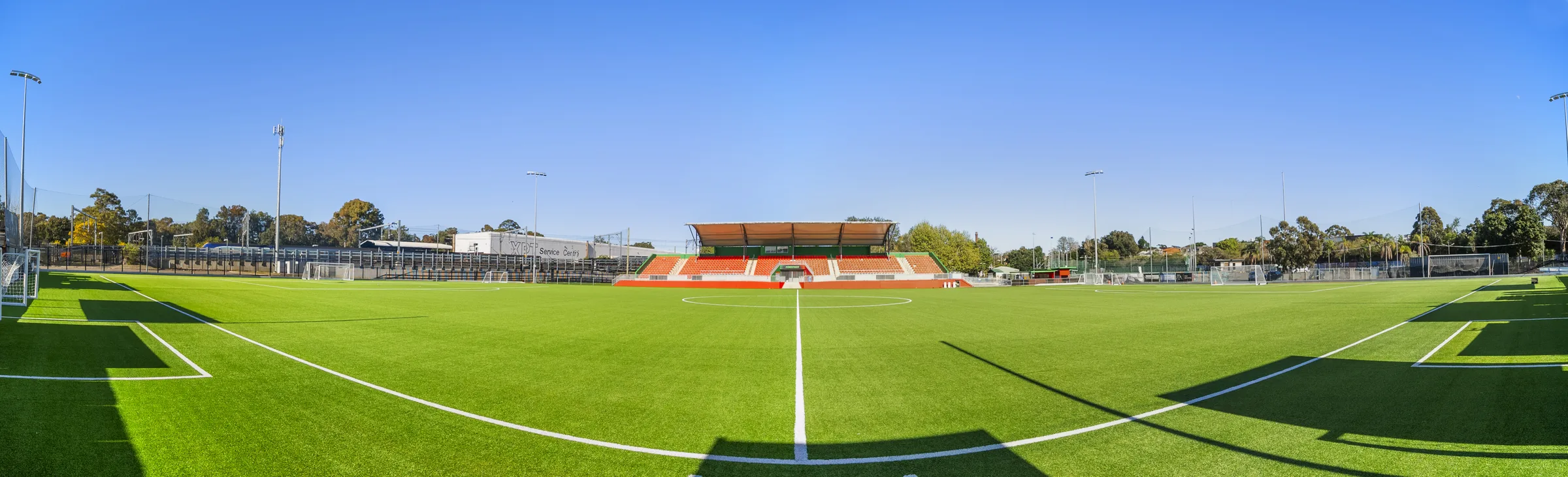 Panoramic view of the full 9,000 m² FIFA-grade synthetic pitch at Fraser Park, Marrickville, by JL Turf Group