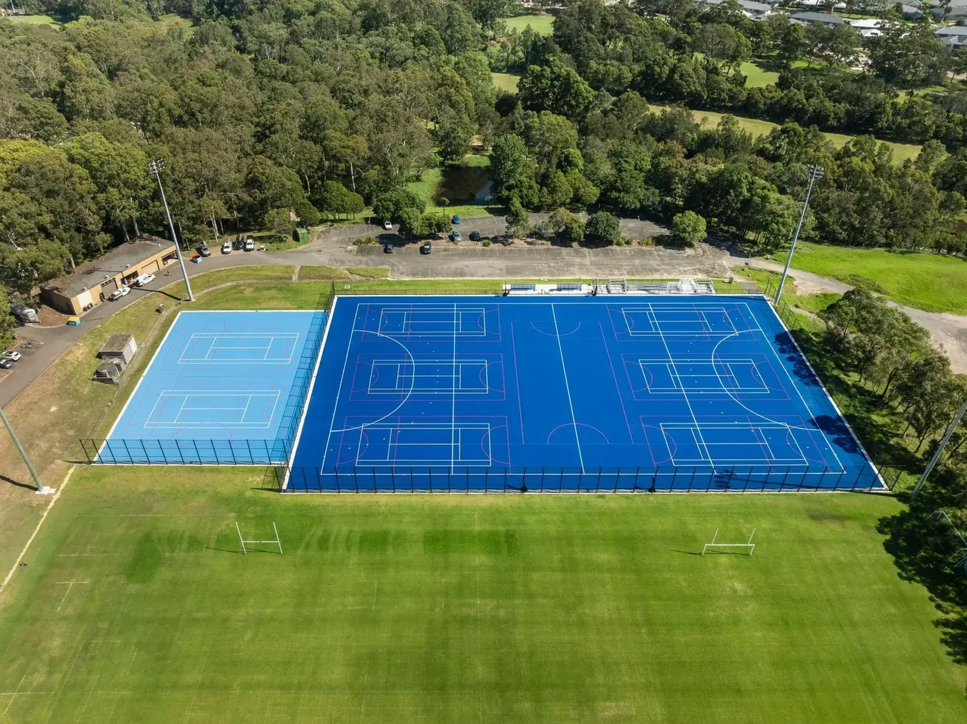 Wide view of a JL Turf Group multi-sport court